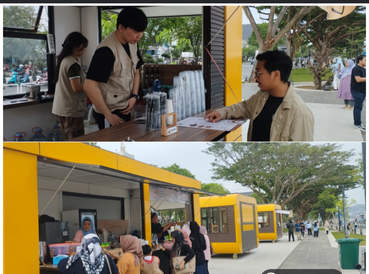 VARIATIF: Beberapa pengunjung terlihat mengantre di salah satu booth UMKM di Teras Samarinda Jalan Gajah Mada Kecamatan Samarinda Ulu. (FOTO: DENNY SAPUTRA)