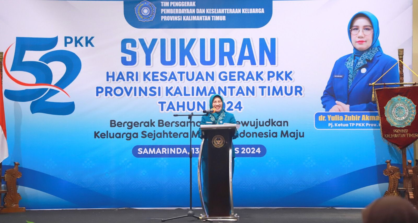 HARI HKG: Pj Ketua TP PKK Kaltim dr Yulia Zubir Akmal menyampaikan sambutan.