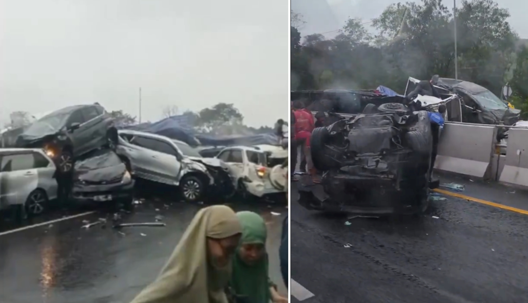 Kecelakaan beruntun di Tol Cipularang, KM 92, arah Jakarta, Senin (11/11/2024).