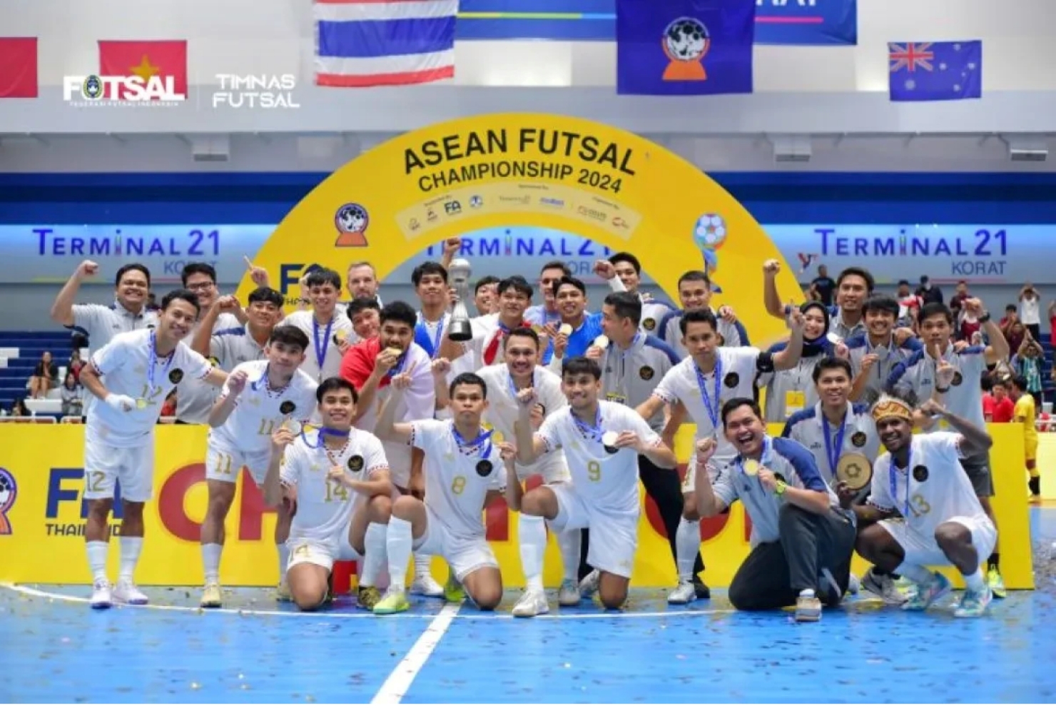 JUARA: Timnas Futsal Indonesia juara ASEAN Championship 2024 di Terminal 21 Hall, Nakhon Ratchasima, Thailand, Minggu malam (10/11/2024).