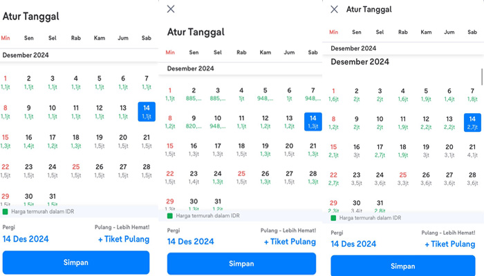 Kolase harga tiket pesawat dari Balikpapan-Yogyakarta, Balikpapan-Denpasar, dan Balikpapan-Singapura.