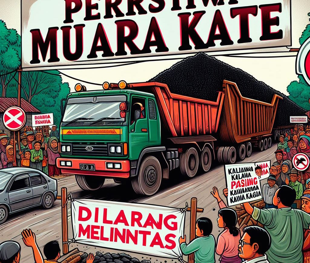 Ilustrasi penolakan hauling batu bara oleh masyarakat Dusun Muara Kate, Kabupaten Paser.