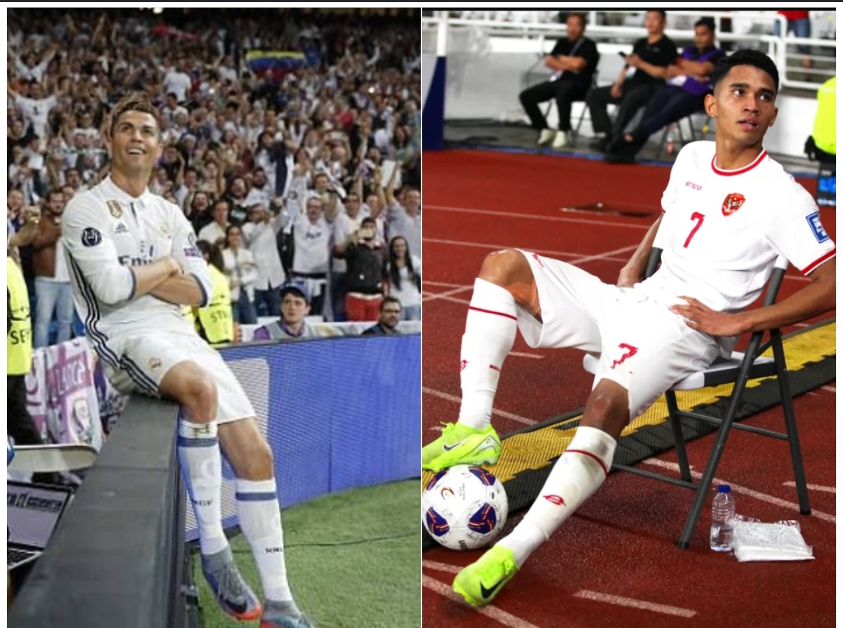 KEMBALI CETAK GOL: Pose duduk Marselino Ferdinand sudah viral di media sosial disamakan dengan pose sang idola Cristiano Ronaldo. (FOTO: IST)