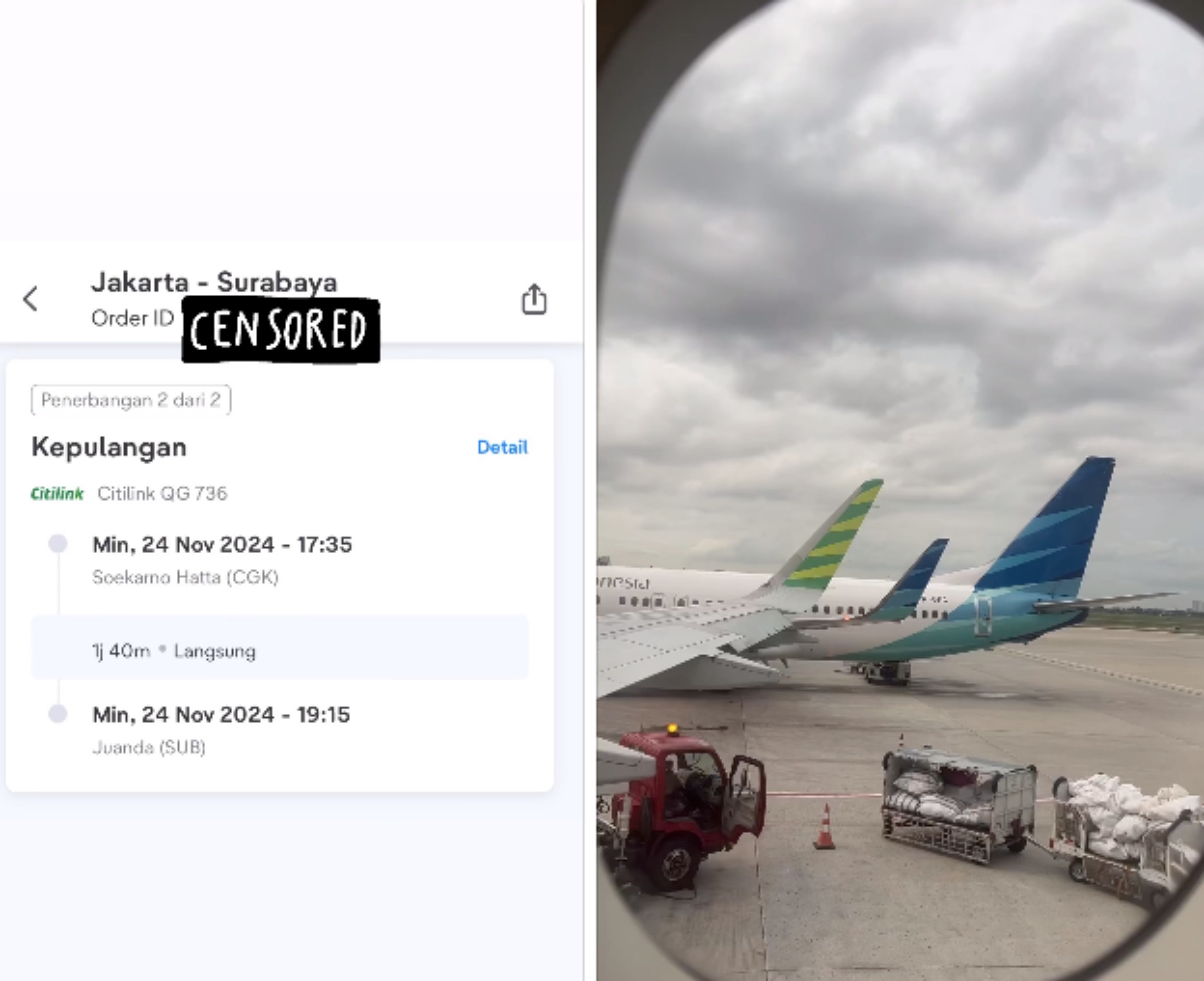 Penerbangan Citilink CGK-SUB yang mengalami turbulensi dahsyat.