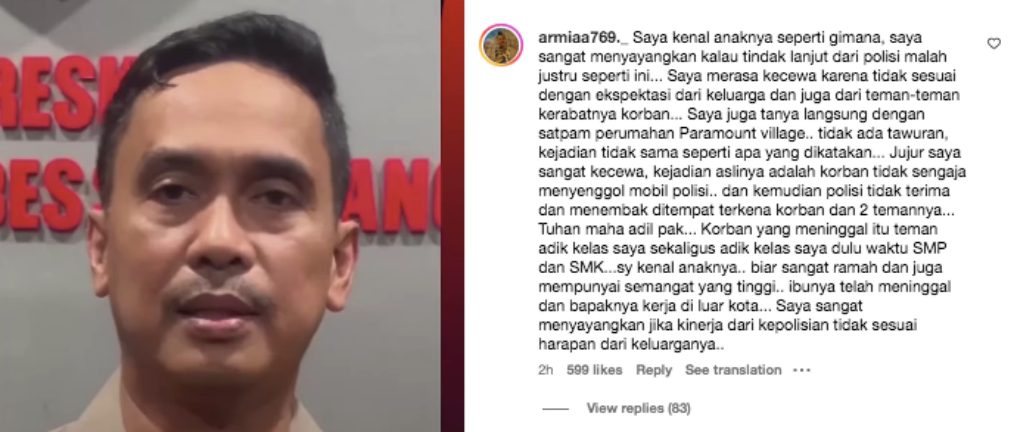 Pernyataan Kapolrestabes Semarang disesalkan teman korban penembakan.