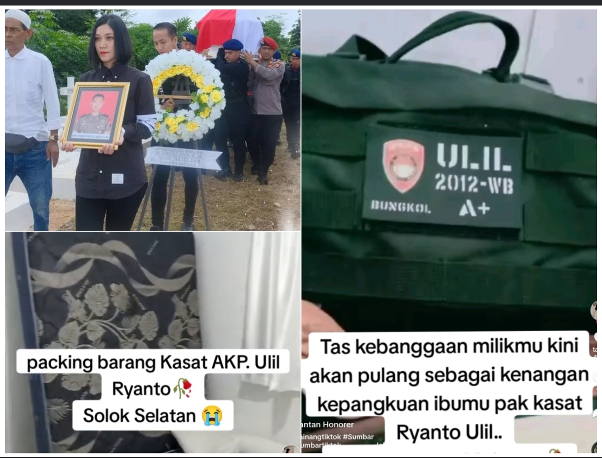 TAS KEBANGGAAN: Suasana pemakaman dan barang-barang yang ada di rumah dinas yang ditinggali AKP Ryanto Ulil Anshar. (FOTO: IST)