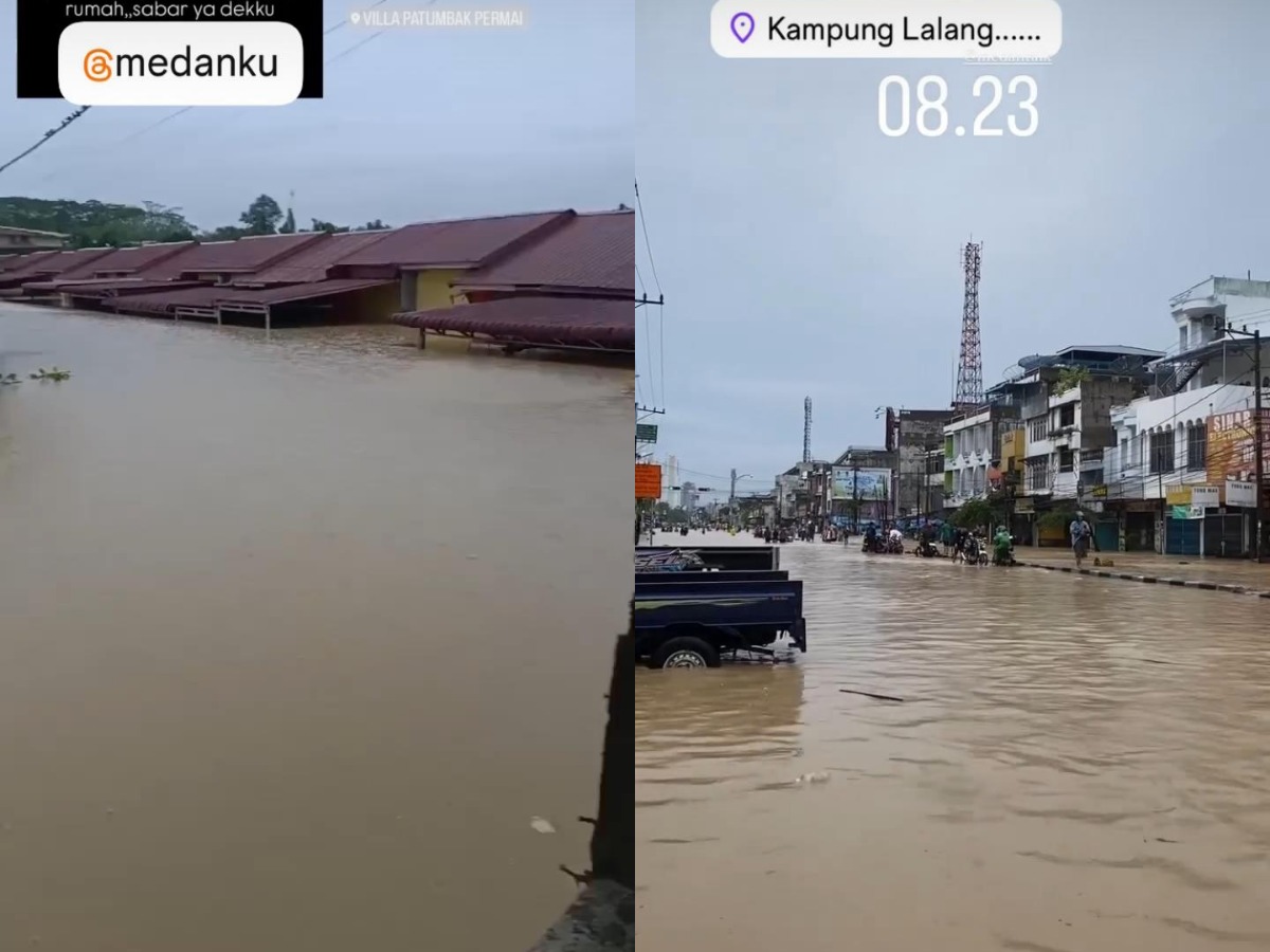 Sebagian wilayah Kota Medan, Sumatra Utara dilanda banjir pada hari pencoblosan Pilkada. ( medanku/Instagram)