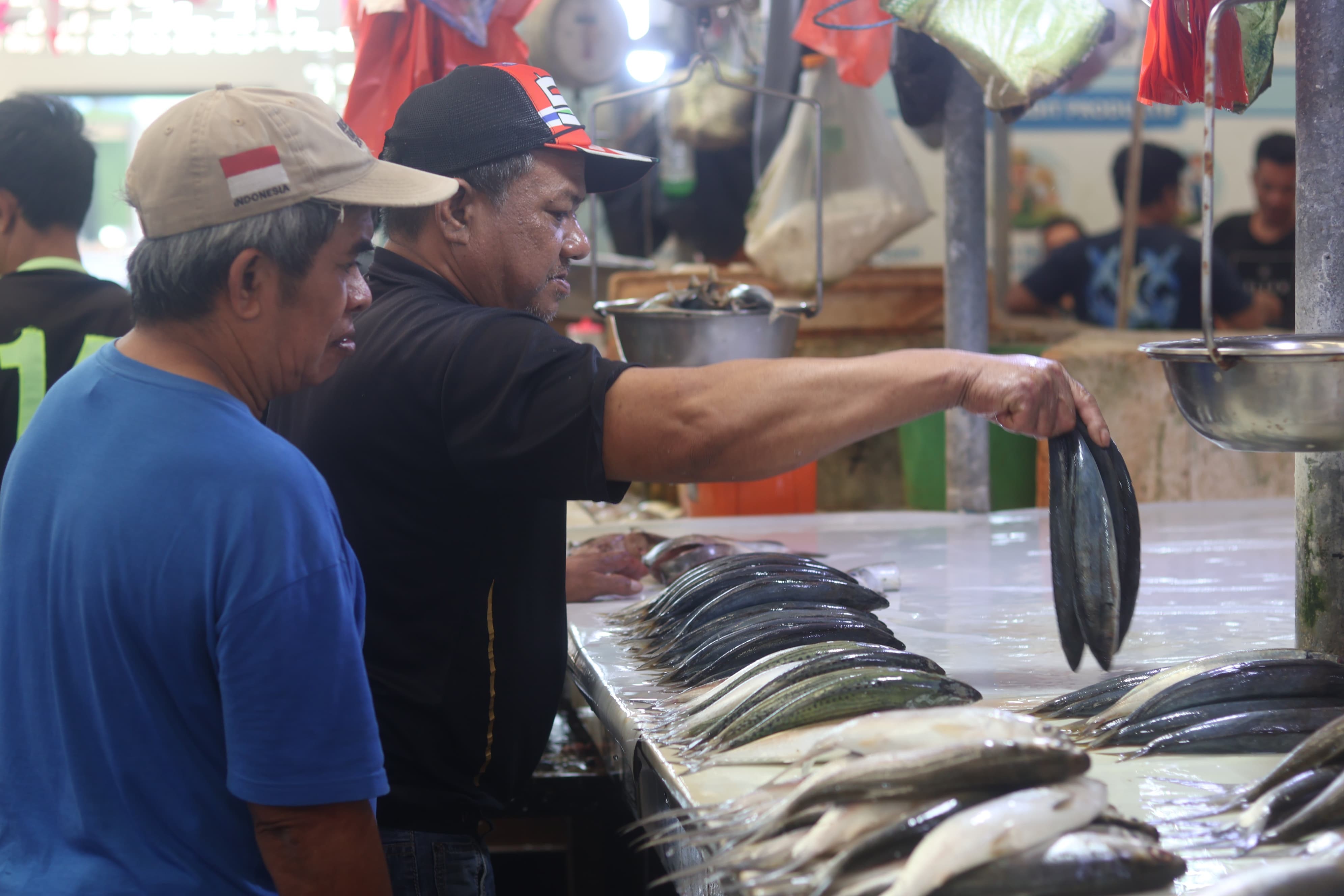 KONSUMSI: Masyarakat membeli ikan di pasar tradisional. Pada periode Oktober 2024, kelompok makanan menjadi salah satu komoditas yang memberi tekanan inflasi.