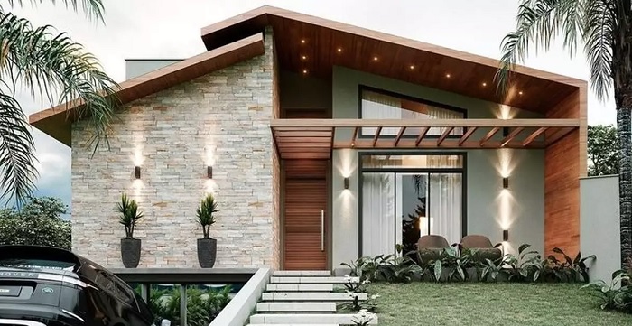 Jendela besar pada fasad rumah minimalis.