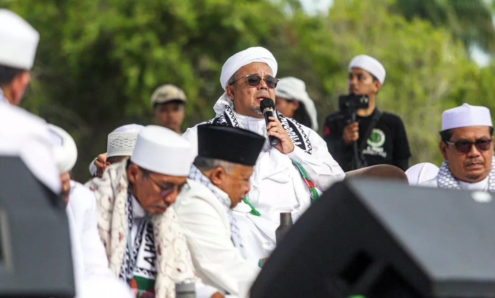 Habib Rizieq Shihab saat Reuni 212 di Silang Monas, Jakarta. (Foto: Jawa Pos)