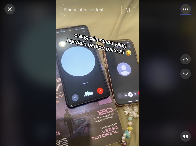 Video dari akun TIktok gantengboi yang mengerjai penipu dengan AI. (Foto : Tangkapan Layar)