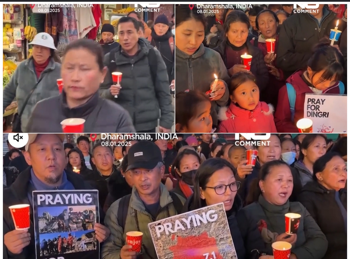 SIMPATI: Ratusan warga India berkumpul berdoa bersama untuk korban gempa bumi di Tibet.(FOTO TANGKAPAN LAYAR)