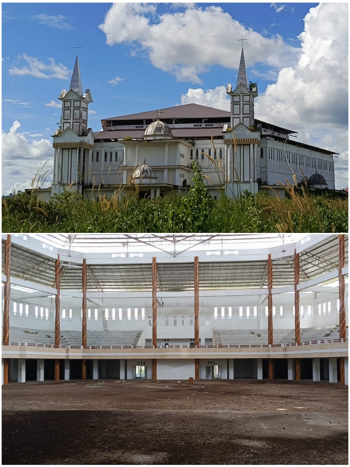 Bangunan gedung kristen center terbengkalai,kini ditumbuhi semak belukar.&nbsp;