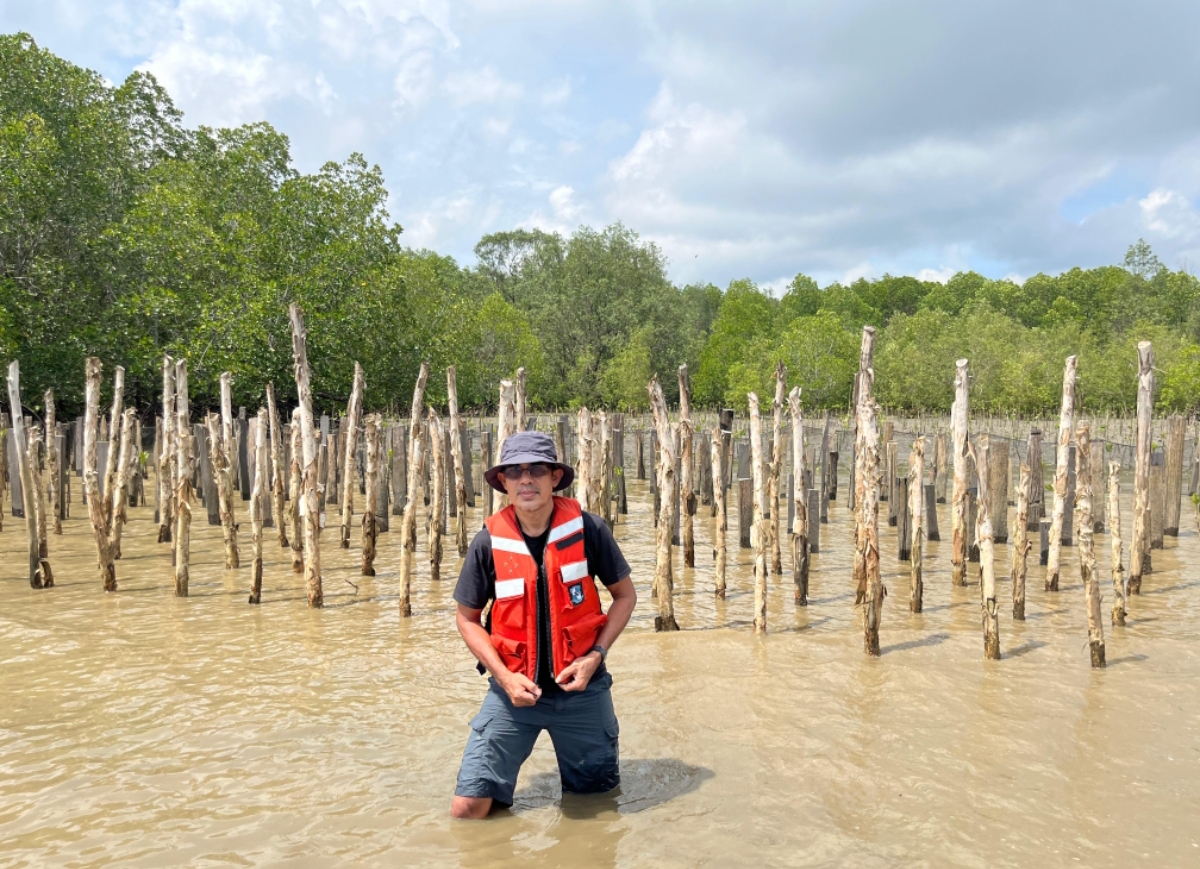 SEMANGAT: Direktur Pokja Pesisir Mappaselle menjadi yang terdepan dalam program menjaga mangrove di Babulu Laut. (FOTO: IST)