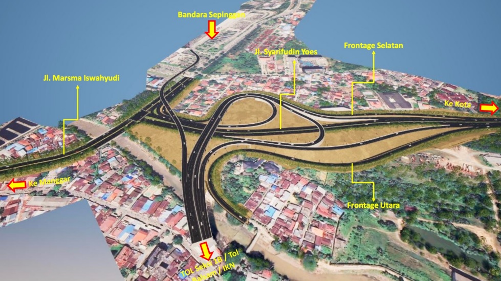 Gambar Tol Bandara Sepinggan yang akan terhubung ke IKN dan Samarinda. (Foto: Istimewa)