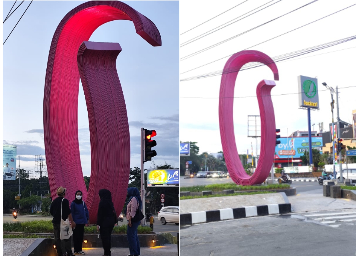 LANDMARK BARU: Keberadaan Tugu Pesut di simpang Mall Lembuswana tidak hanya berkaitan dengan ikon baru Kota Samarinda. (FOTO: DENNY SAPUTRA)
