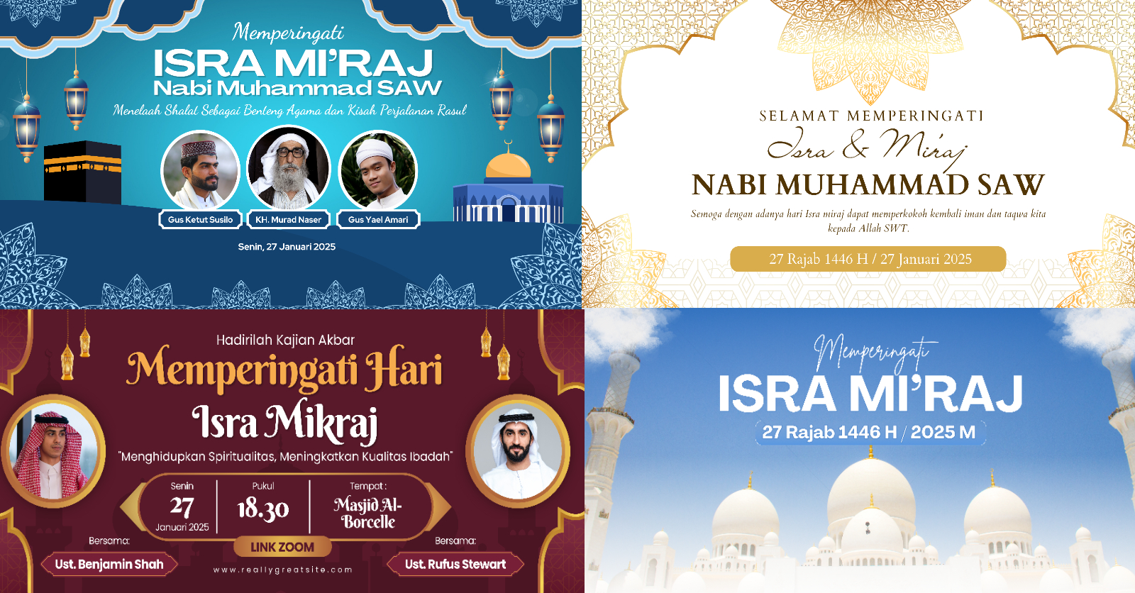 Ragam desain spanduk Isra Mikraj 2025 untuk berbagai acara keagamaan.