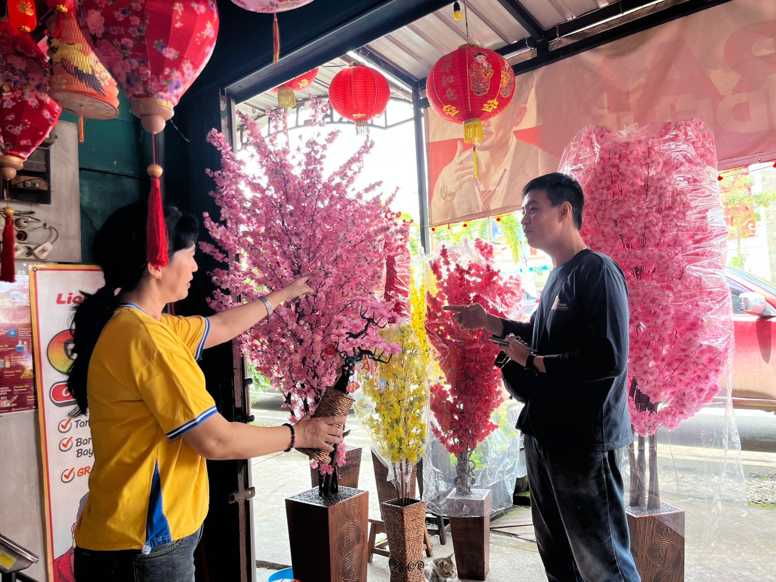 MEMPERCANTIK RUMAH: Menjelang Imlek 2025 bunga sakura paling banyak dicari warga Samarinda. (FOTO: NASYA)