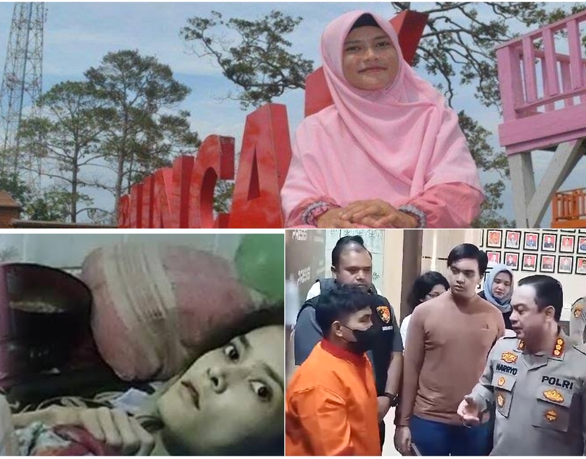 TEGA: Polisi mengungkap kondisi Sindi Purnama Sari semasa hidup (foto atas). Kondisi Sindi Sebelum meninggal dunia (foto kiri bawah). Wahyu Saputra ini resmi menjadi tahanan kepolisian. (FOTO: IST)