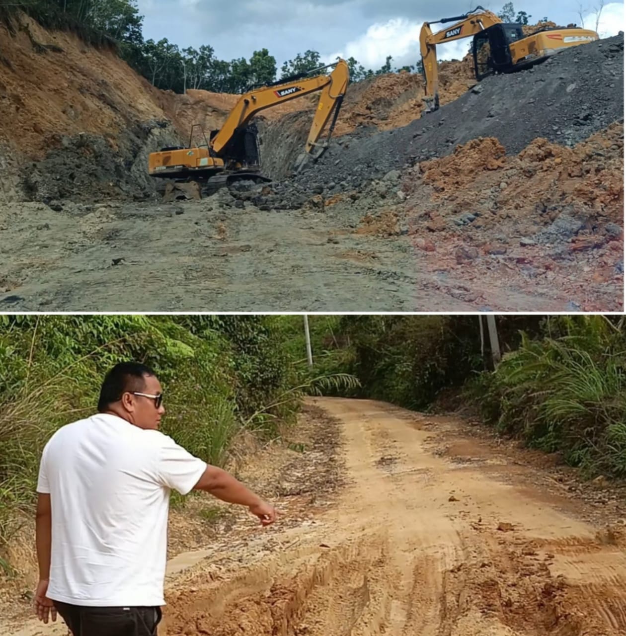 SIAPA YANG BERTANGGUNG JAWAB?: Dua ekskavator yang diduga melakukan penambangan batu bara ilegal di Muara Lawa, Kutai Barat. K.SUNARDI/KP