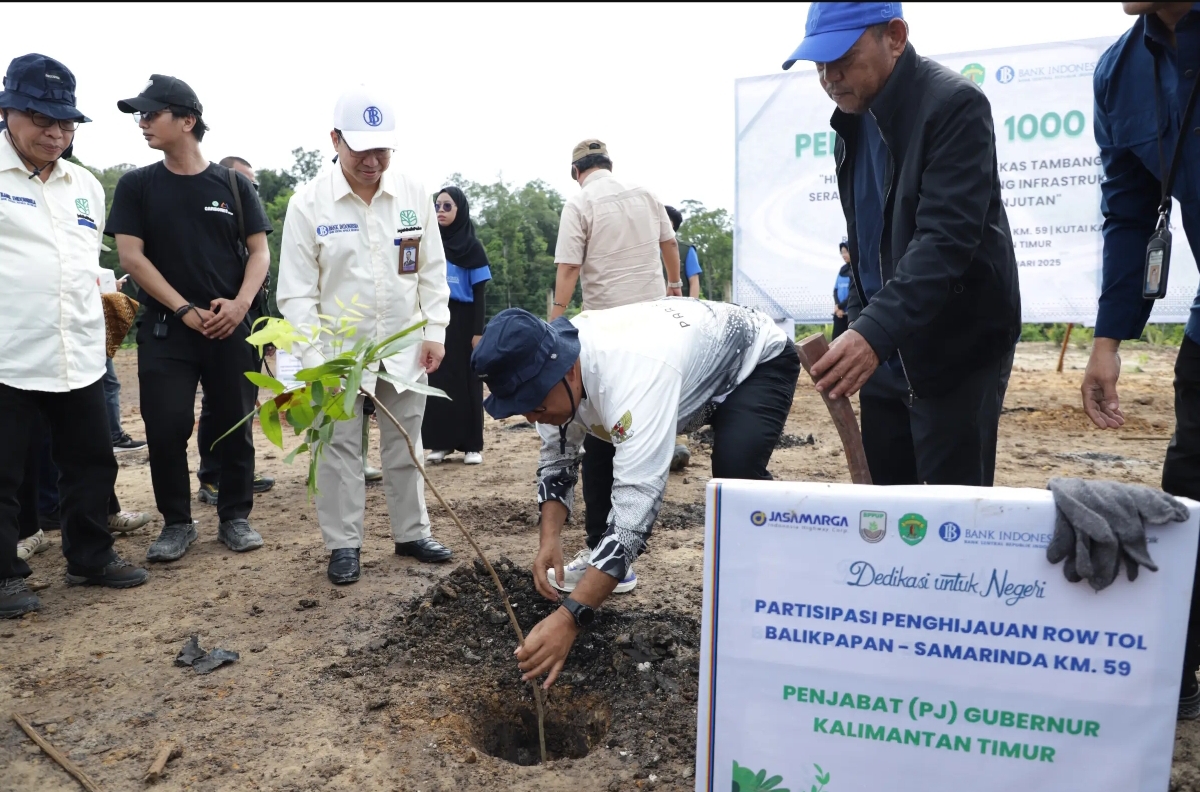 Pj gubernur Kaltim Akmal Malik ketika melakukan penanaman di Km 59 tepi jalan tol Balikpapan-Samarinda. (FOTO: IST)