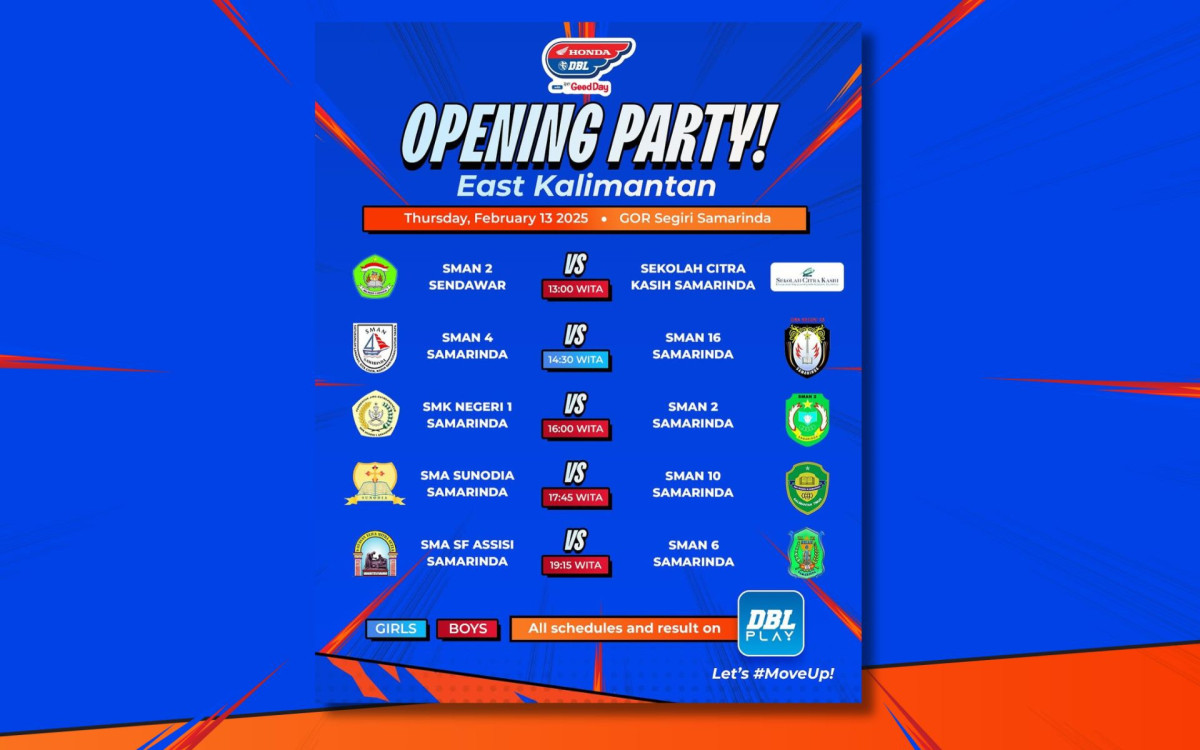 Jadwal pertandingan opening party Honda DBL with Kopi Good Day 2025 East Kalimantan Series.