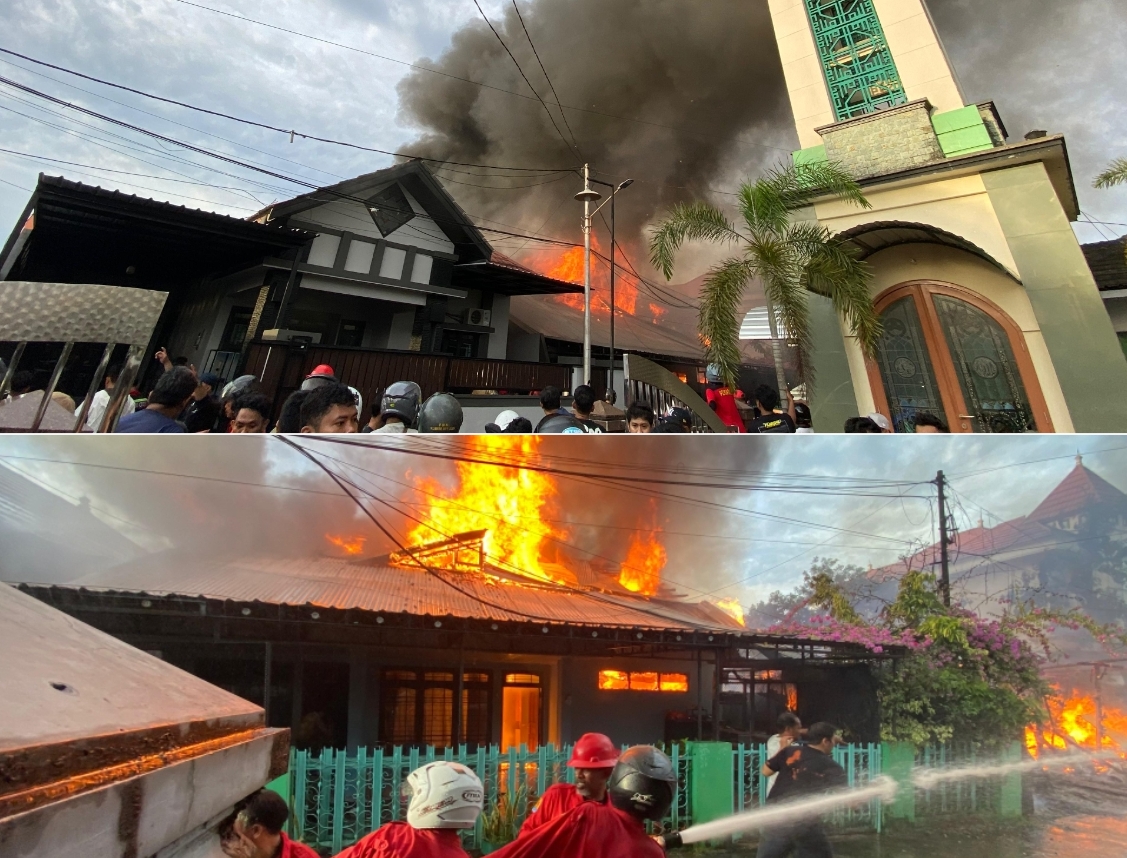 KOBARAN API: Kebakaran kembali melanda di kawasan Jalan Gatot Subroto, Gang 11, RT 27, Kelurahan Bandara, Kecamatan Sungai Pinang, Kamis (13/2). (FOTO/RAMA SITOHANG)