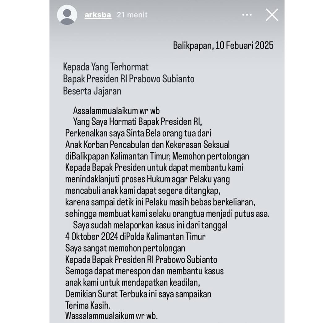 CARI KEADILAN: Tangkapan layar dari akun Instagram @arksba.