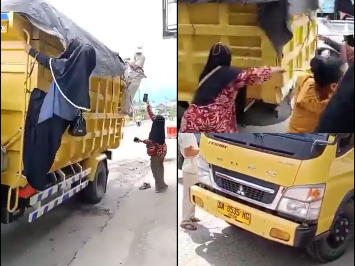 Viral emak-emak mengadang truk batu bara di Kabupaten Paser, Kaltim. (Foto: Tangkapan Layar)