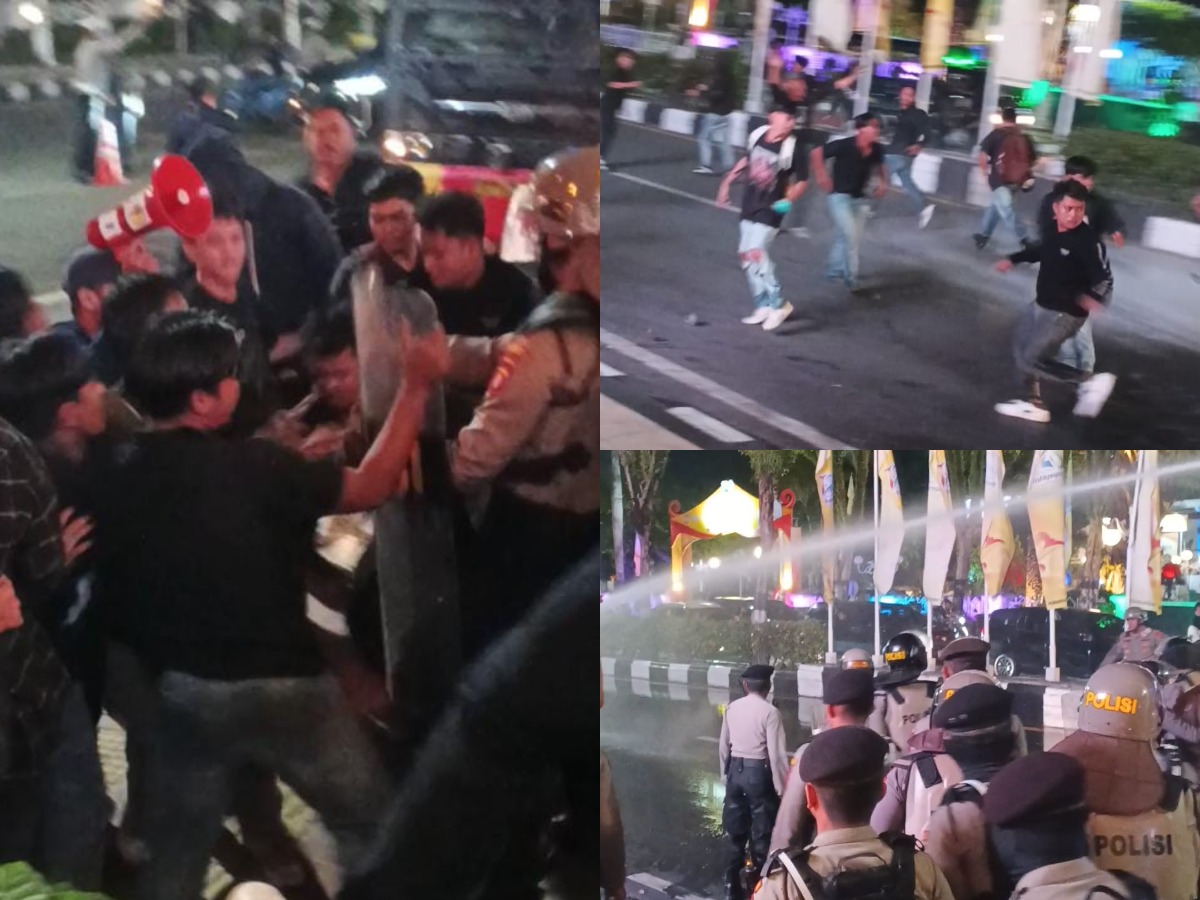 Demo Indonesia Gelap di Balikpapan berakhir ricuh setelah massa dibubarkan paksa petugas. (Foto: Syahrul Ramadan/KP)