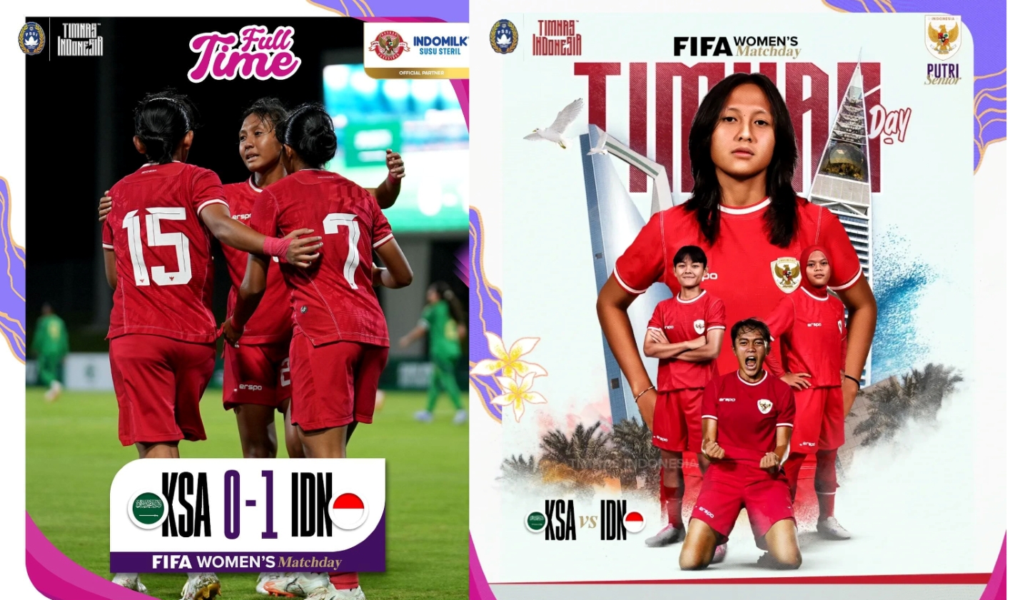 MENANG: Timnas Putri Indonesia menang tipis dari Arab Saudi di King Abdullah Sports City Stadium, Jeddah, Jumat malam (21/2/2025).