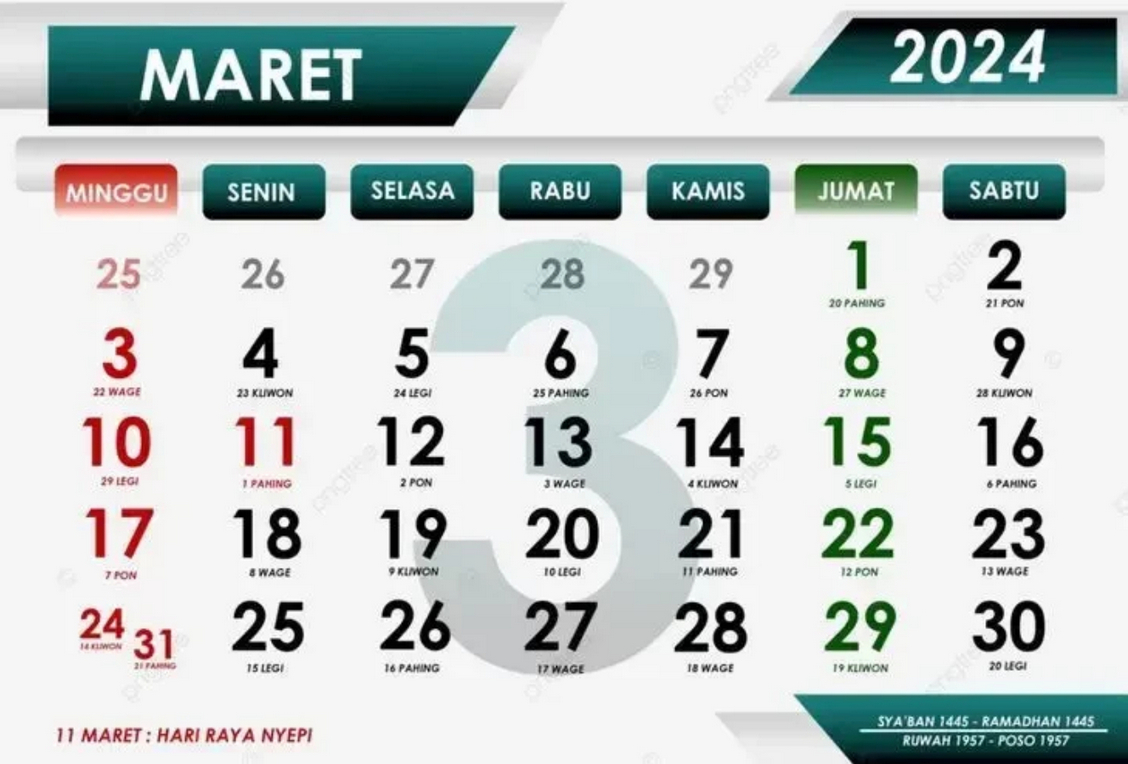 Kalender Maret 2025.