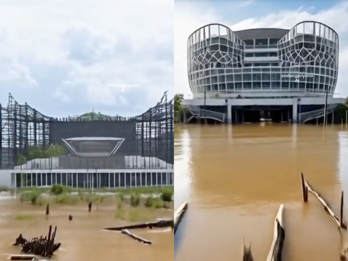 Kawasan IKN yang digambarkan banjir dalam video yang viral. (X/tham78)