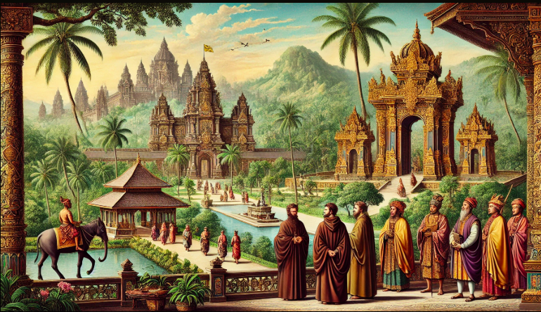 Ilustrasi biarawan Odorico da Pordenone melihat Istana Kerajaan Majapahit.