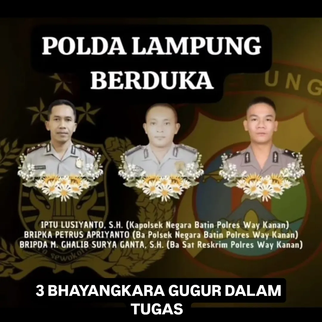 Tiga polisi di Lampung yang tewas ditembak.