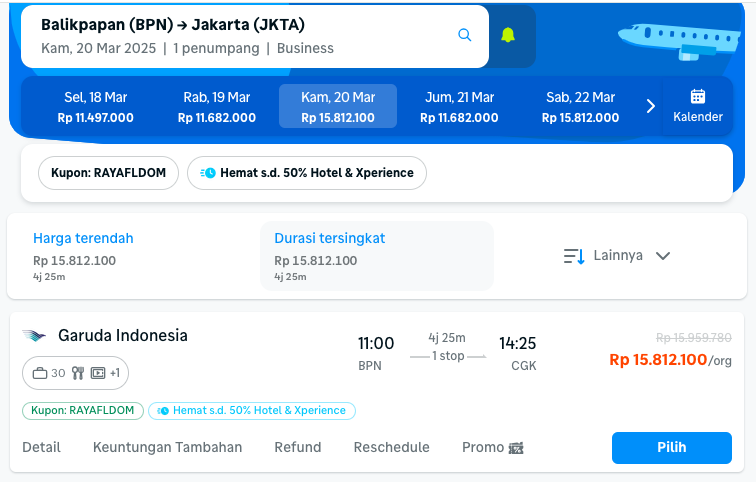 Pantauan harga tiket di aplikasi Traveloka. (tangkapan layar)