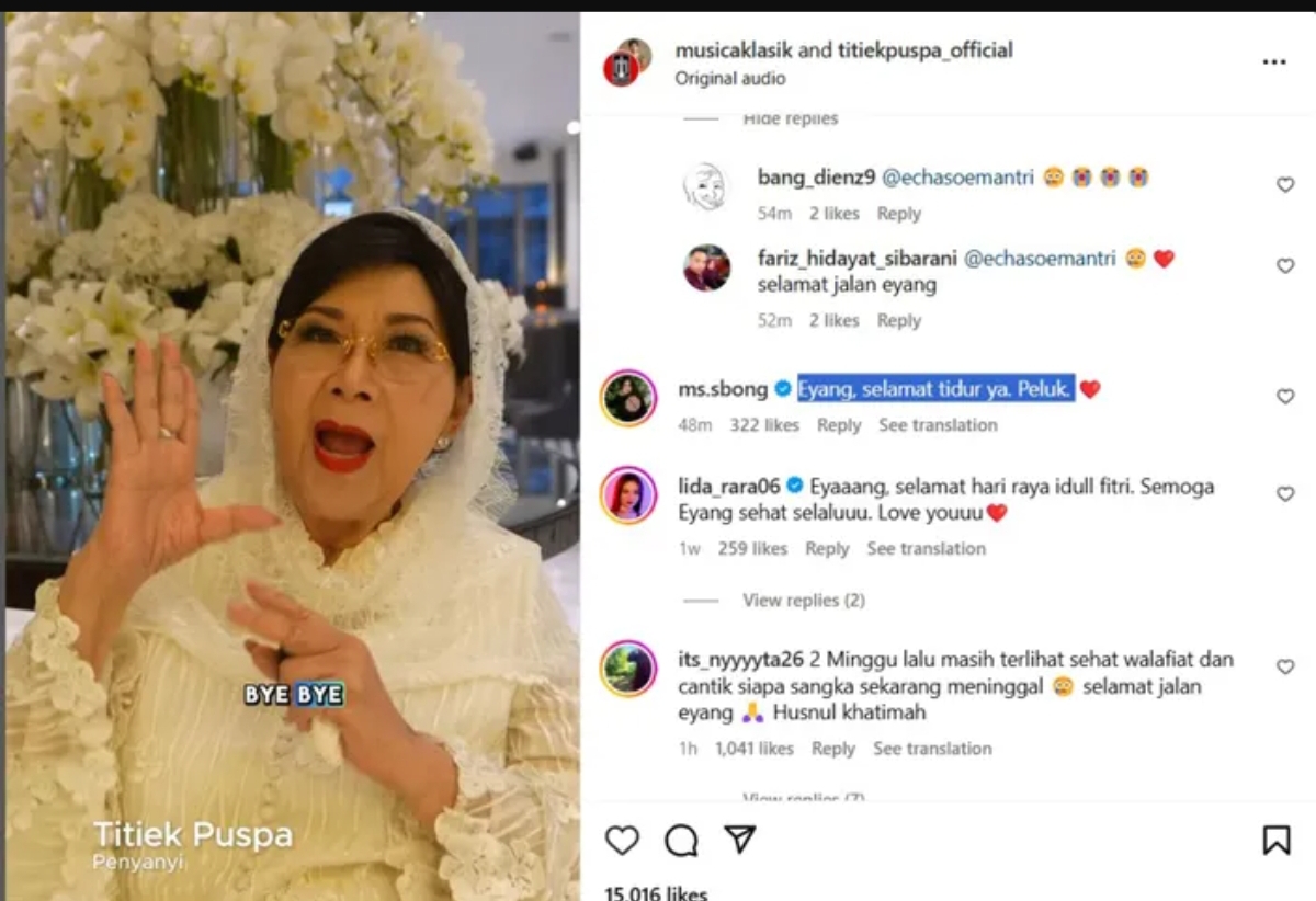 Titiek Puspa. (Foto tangkapan layar Instagram)