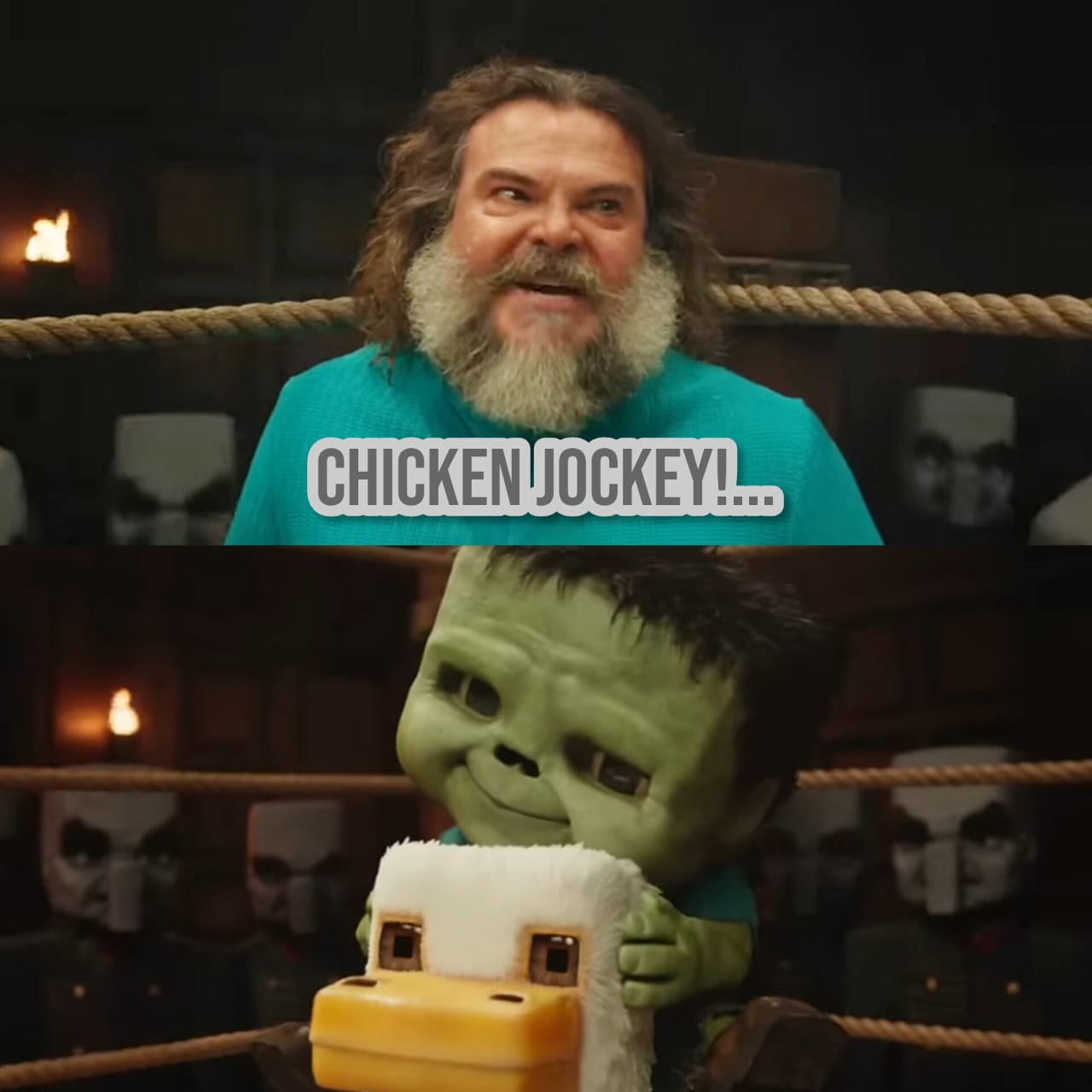 Fenomena Chicken Jockey di A Minecraft Movie.