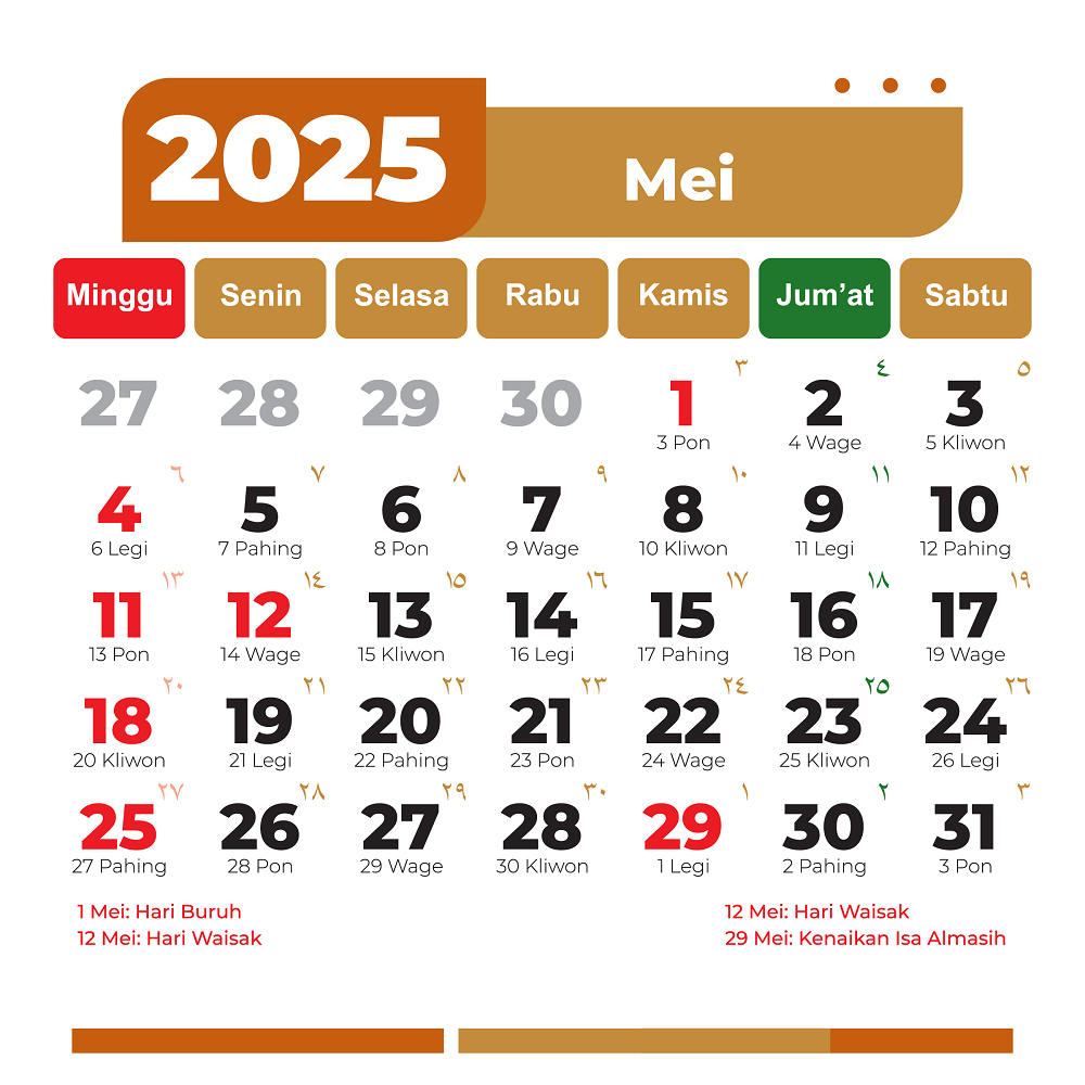 Kalender Mei 2025.