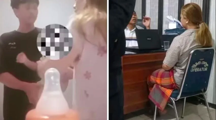 Tangkapan layar video viral perempuan yang membanting bayi.