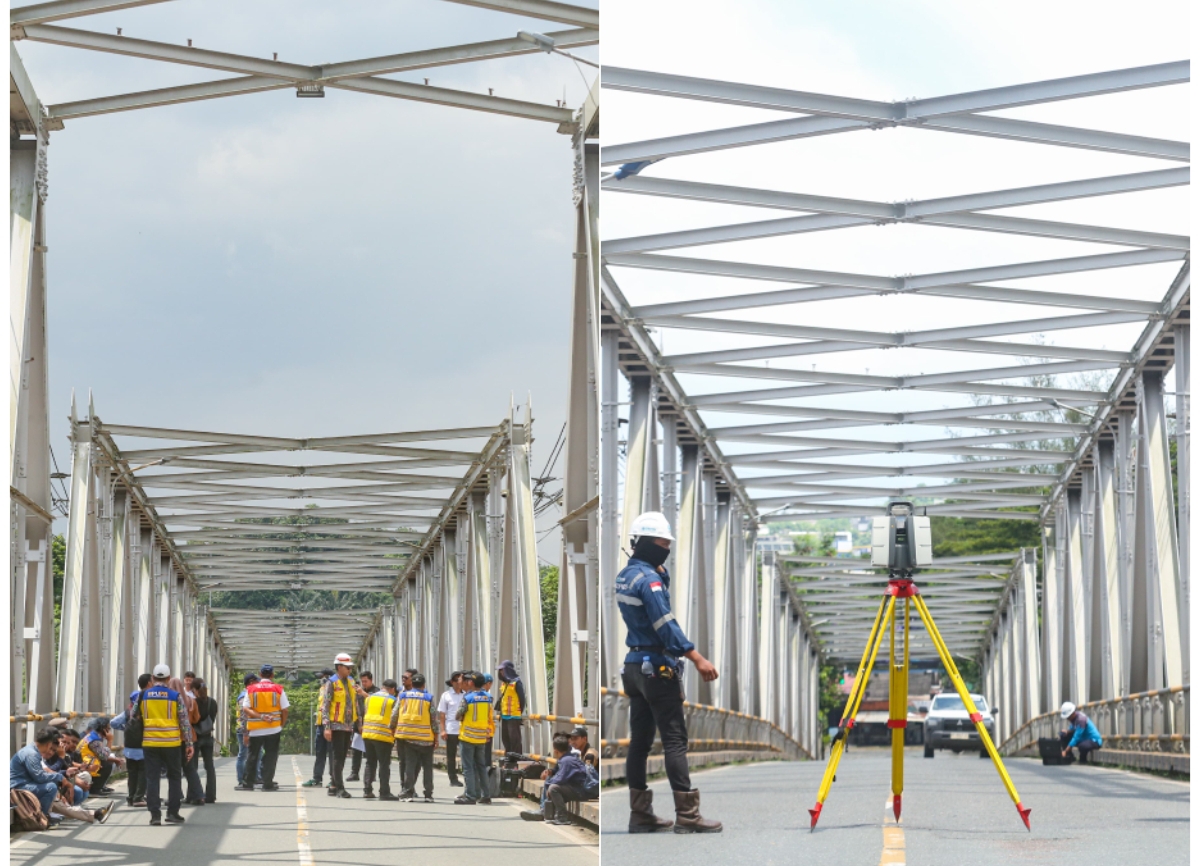 Jembatan Mahakam kembali ditutup menyusul ditabraknya pilar beberapa waktu lalu, Rabu (30/4). Langkah itu guna keperluan pengujian konstruksi jembatan. (RAMA/KP)