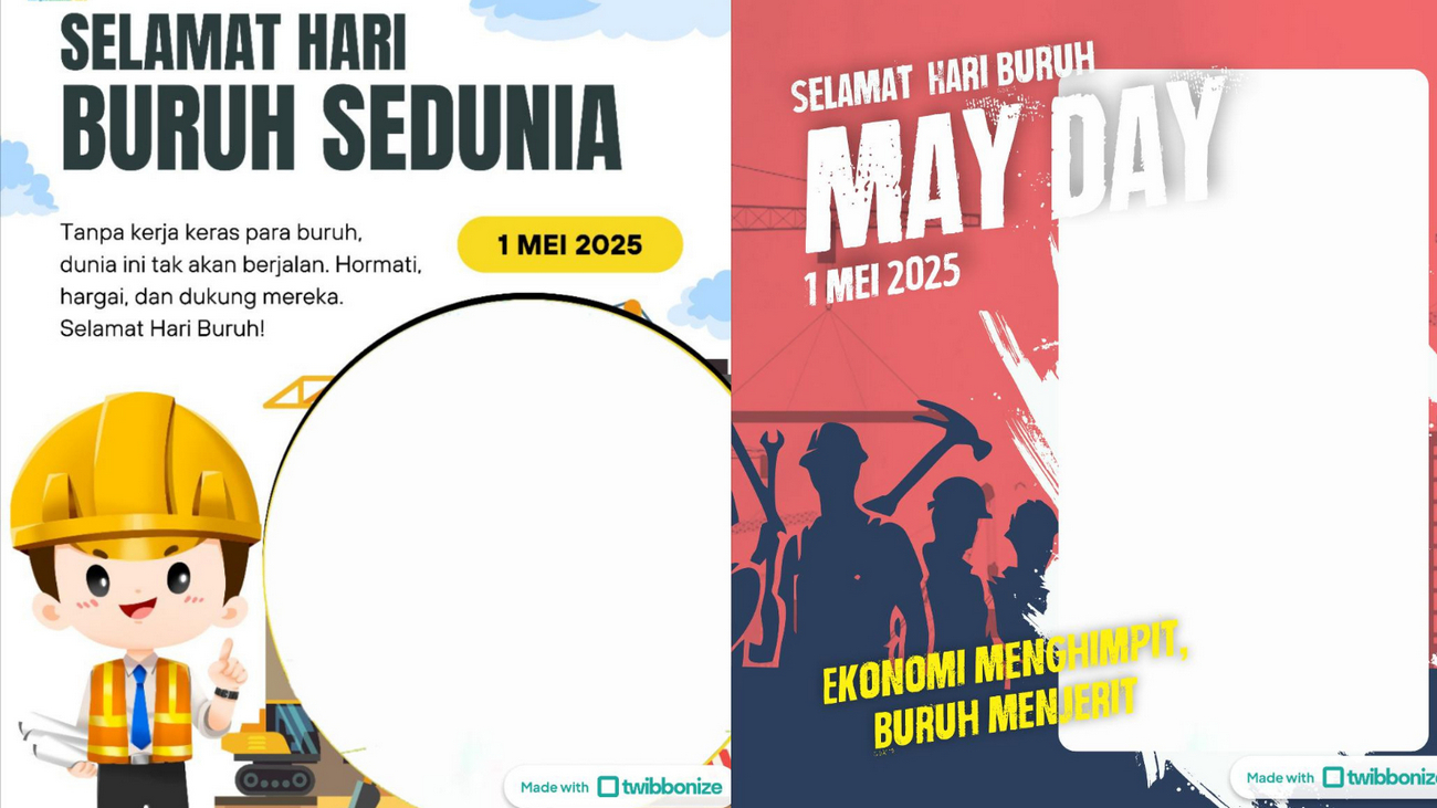MAY DAY: Desain twibbon Hari Buruh Internasional 2025.