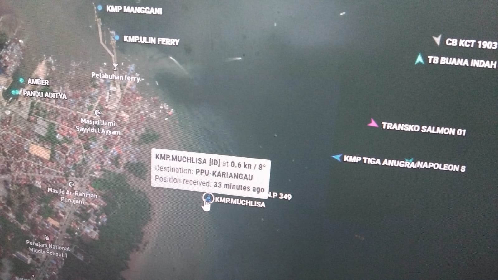 Titik tenggelamnya KMP Muchlisa di perairan Penajam, Teluk Balikpapan