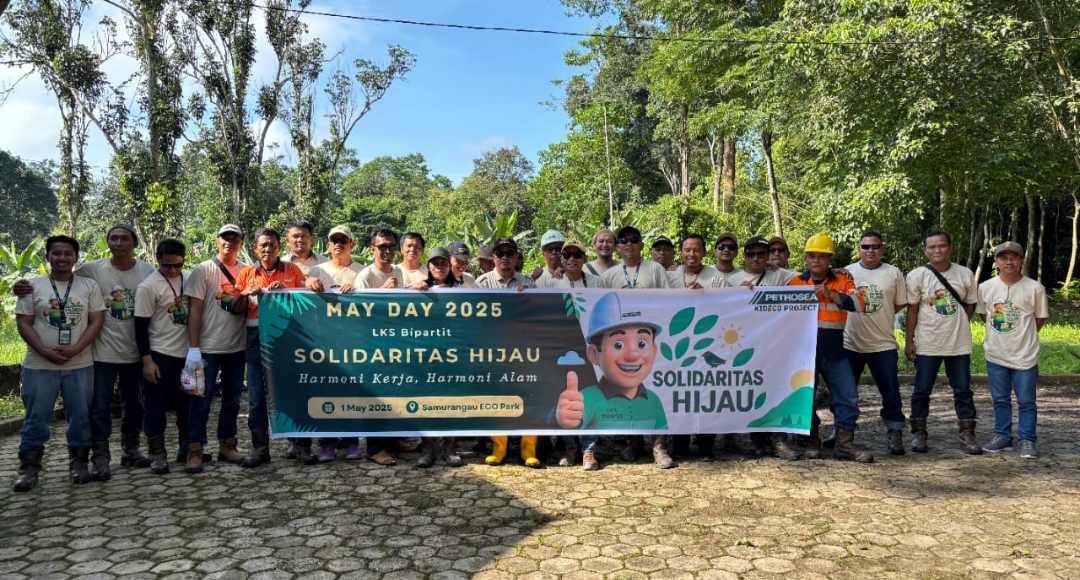 KEBERSAMAAN: Petrosea KJA menggelar kegiatan bersama LKS Bipartit dalam rangka memperingati Mayday 2025 di Samurangau Eco Park, Kamis 1 Mei.