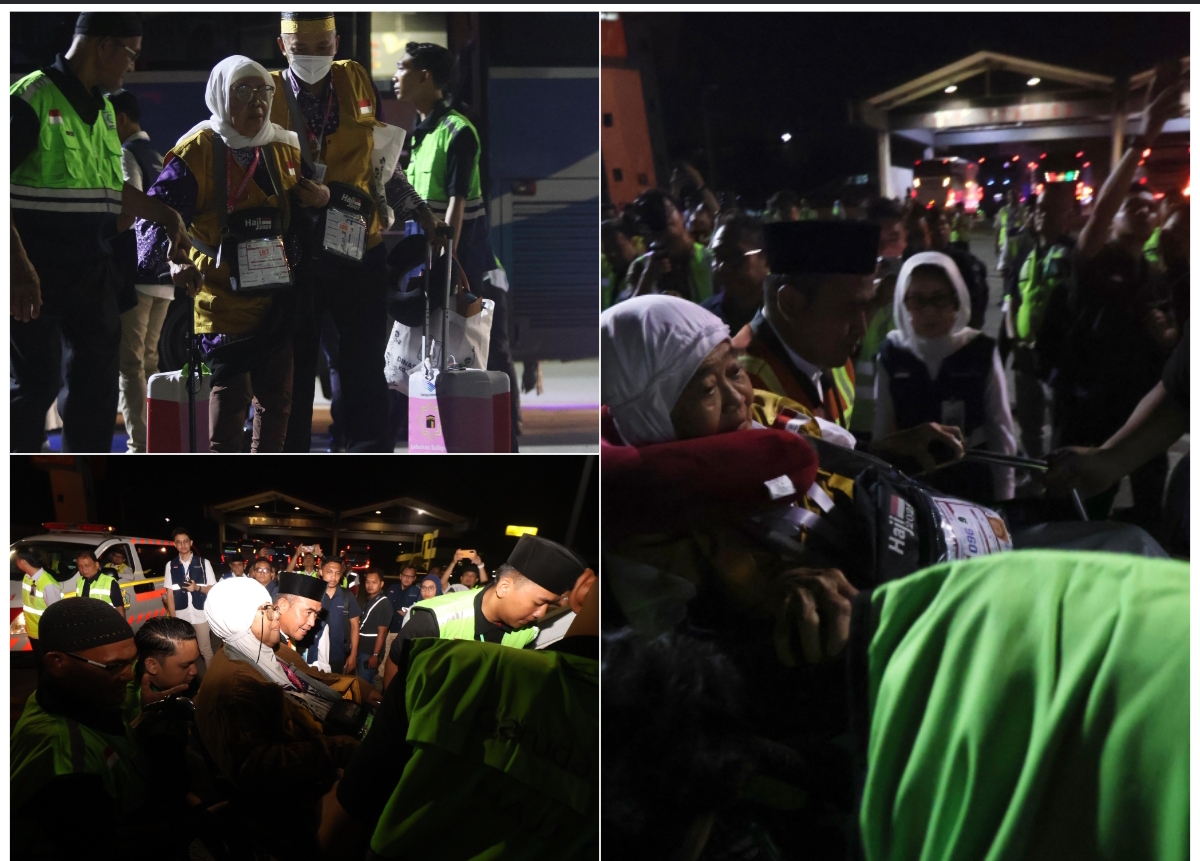 TANAH SUCI : Proses keberangkatan para jemaah di Bandara SAMS Sepinggan Balikpapan. (FOTO: ANGGI PRADITHA/KP)