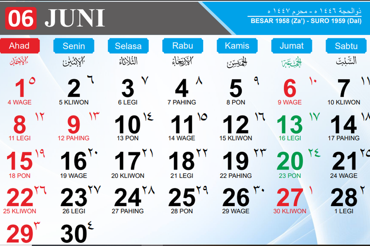 Kalender Juni 2025.