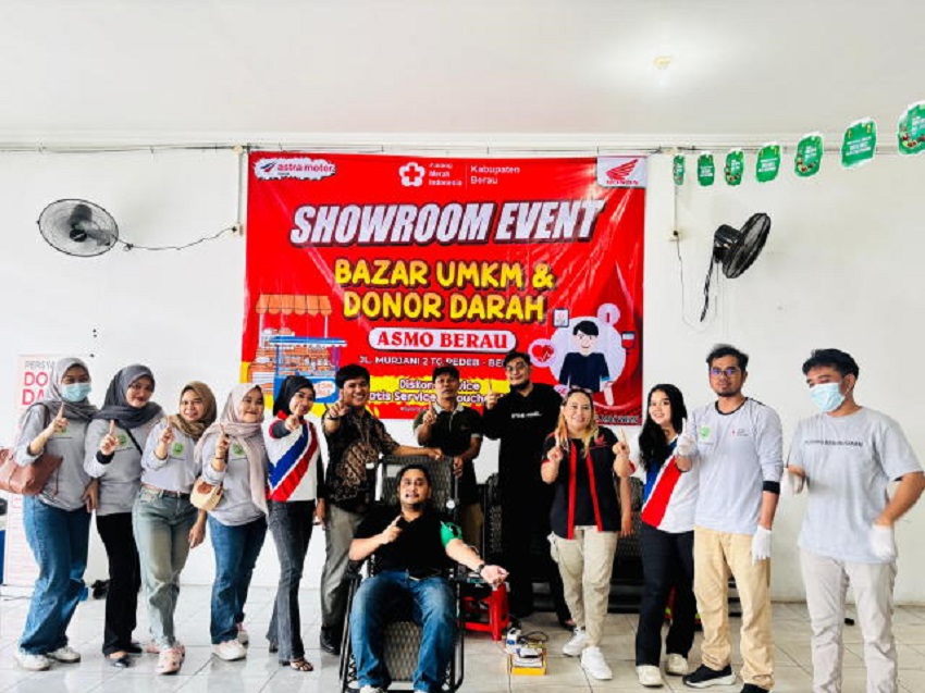KOLABORASI: Menggabungkan aksi kemanusiaan dengan semangat pemberdayaan ekonomi lokal, Astra Motor Kaltim 1 menyelenggarakan donor darah dirangkai bazar UMKM di Berau.