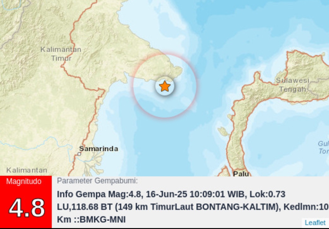 GEMPA: BMKG mendeteksi gempa berkekuatan M 4,8 di wilayah Biduk-Biduk, Berau. BMKG UNTUK KP