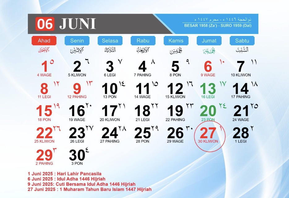 Kalender Juni 2025