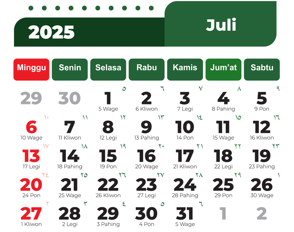 Kalender Juli 2025.